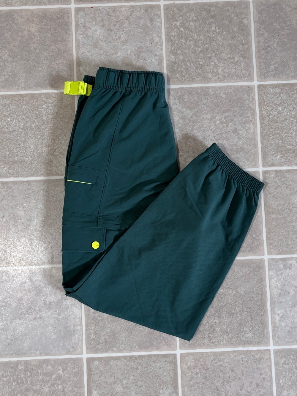 Dark Green Cargo Jogger Pants with Neon Lime Accents